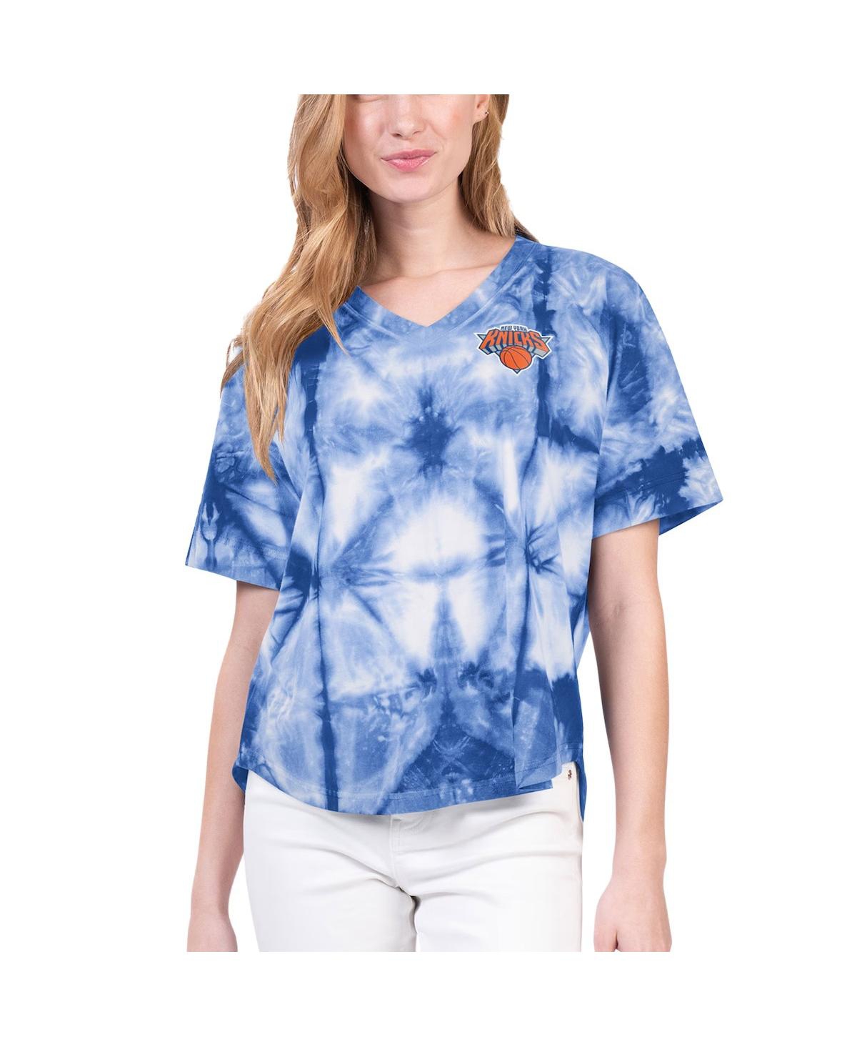 Shop G-iii 4her By Carl Banks Women's Blue New York Knicks Tournament Raglan Oversized Tie-dye V-neck T-shirt