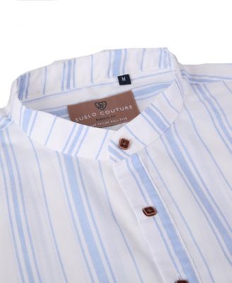 Men's Linen Stripped Banded Collar Button Up