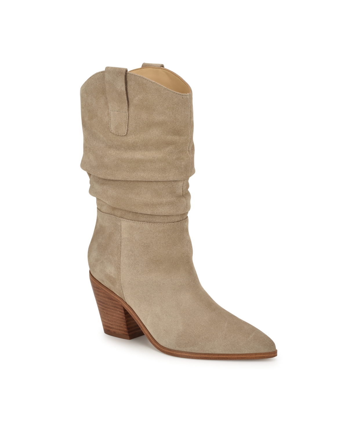 Shop Nine West Women's Kadon Pointy Toe Block Heel Dress Booties In Taupe Suede
