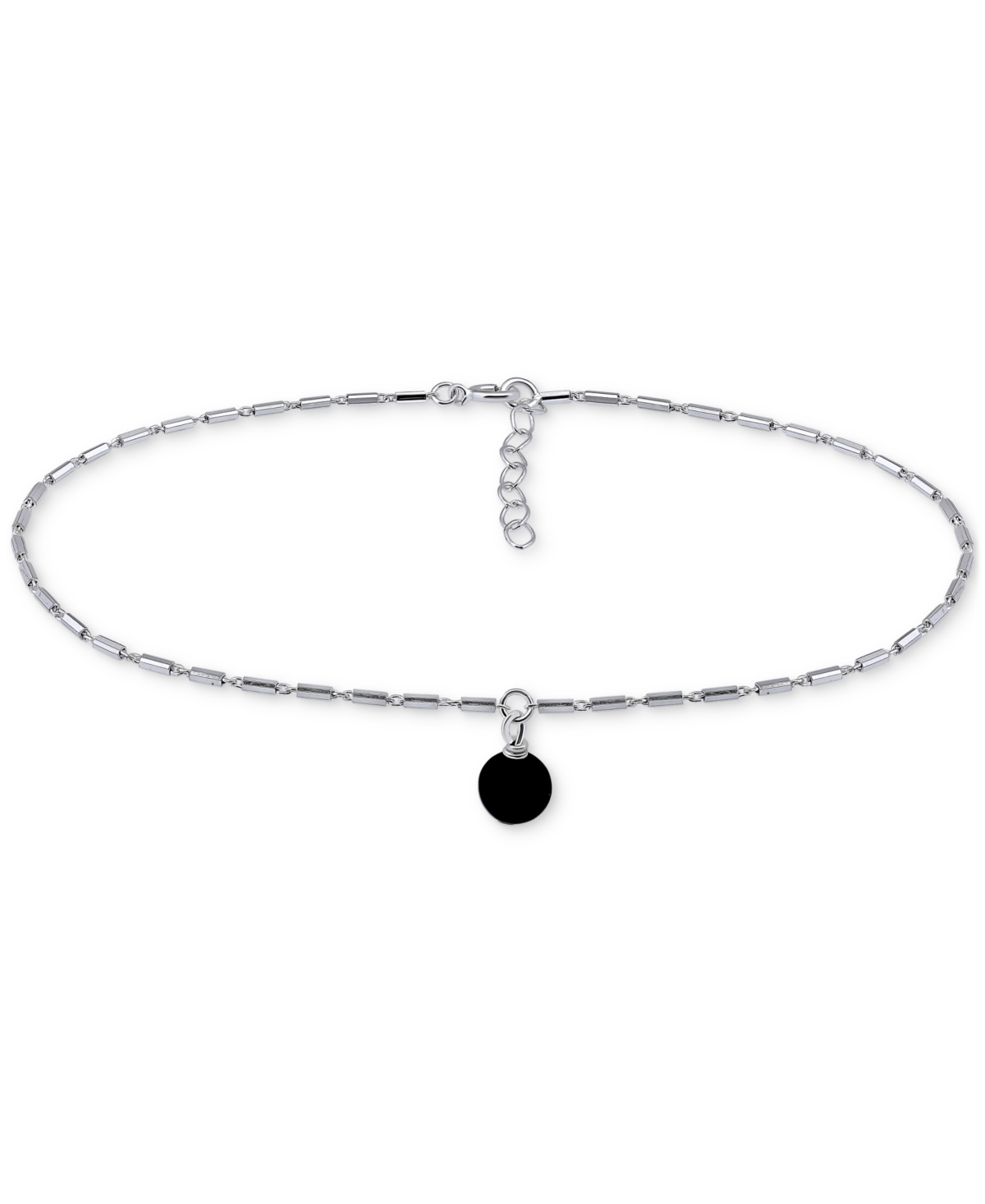 Onyx Dangle Cylinder Link Ankle Bracelet in Sterling Silver, Created for Macy's - Silver