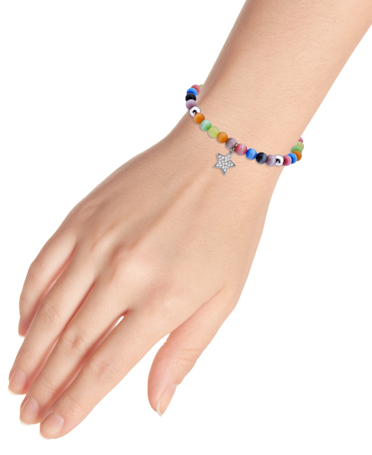 GIANI BERNINI CUBIC ZIRCONIA & MULTICOLOR CATSEYE STAR DANGLE STRETCH BRACELET IN STERLING SILVER, CREATED FOR MAC 