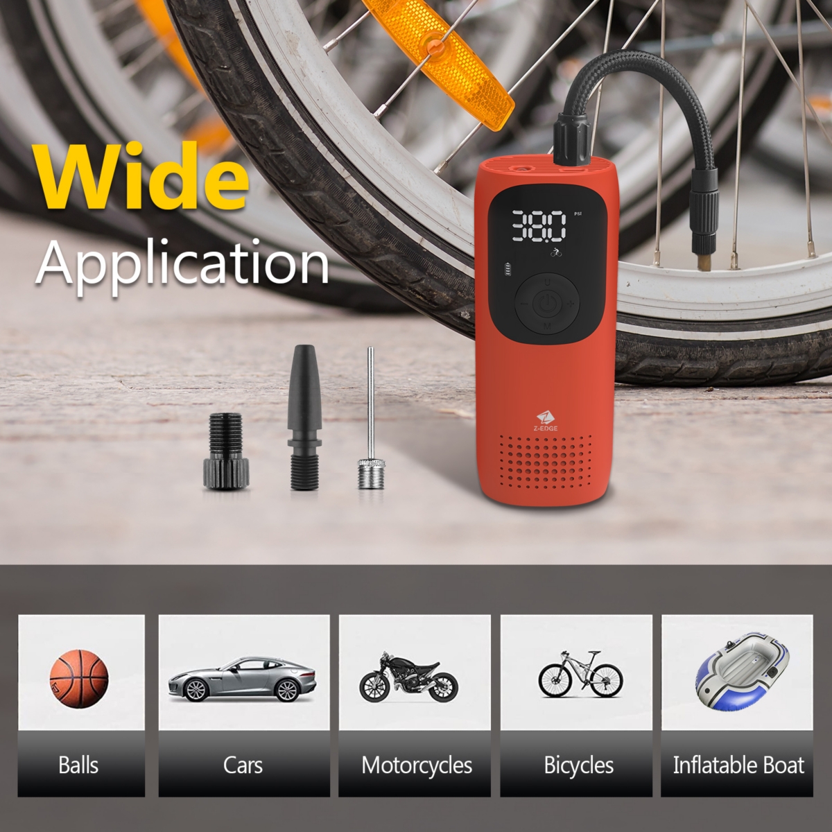 Z-edge Rechargeable 2000mAh 150PSI Portable Tire Inflator Pump