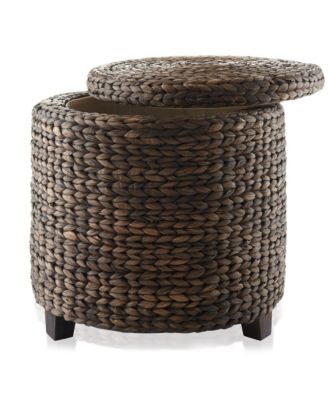 17&amp;#x22; Round Storage Ottoman with Lid - Natural, Handwoven Footstool for Living Room, Bedroom, Bathroom, Home Office