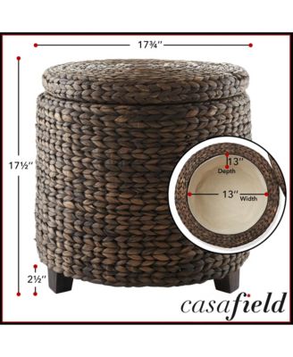 17&amp;#x22; Round Storage Ottoman with Lid - Natural, Handwoven Footstool for Living Room, Bedroom, Bathroom, Home Office
