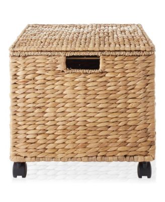 Rolling Filing Cabinet, Whitewash - Water Hyacinth Hanging File Folder Organizer on Wheels, Home Office Storage