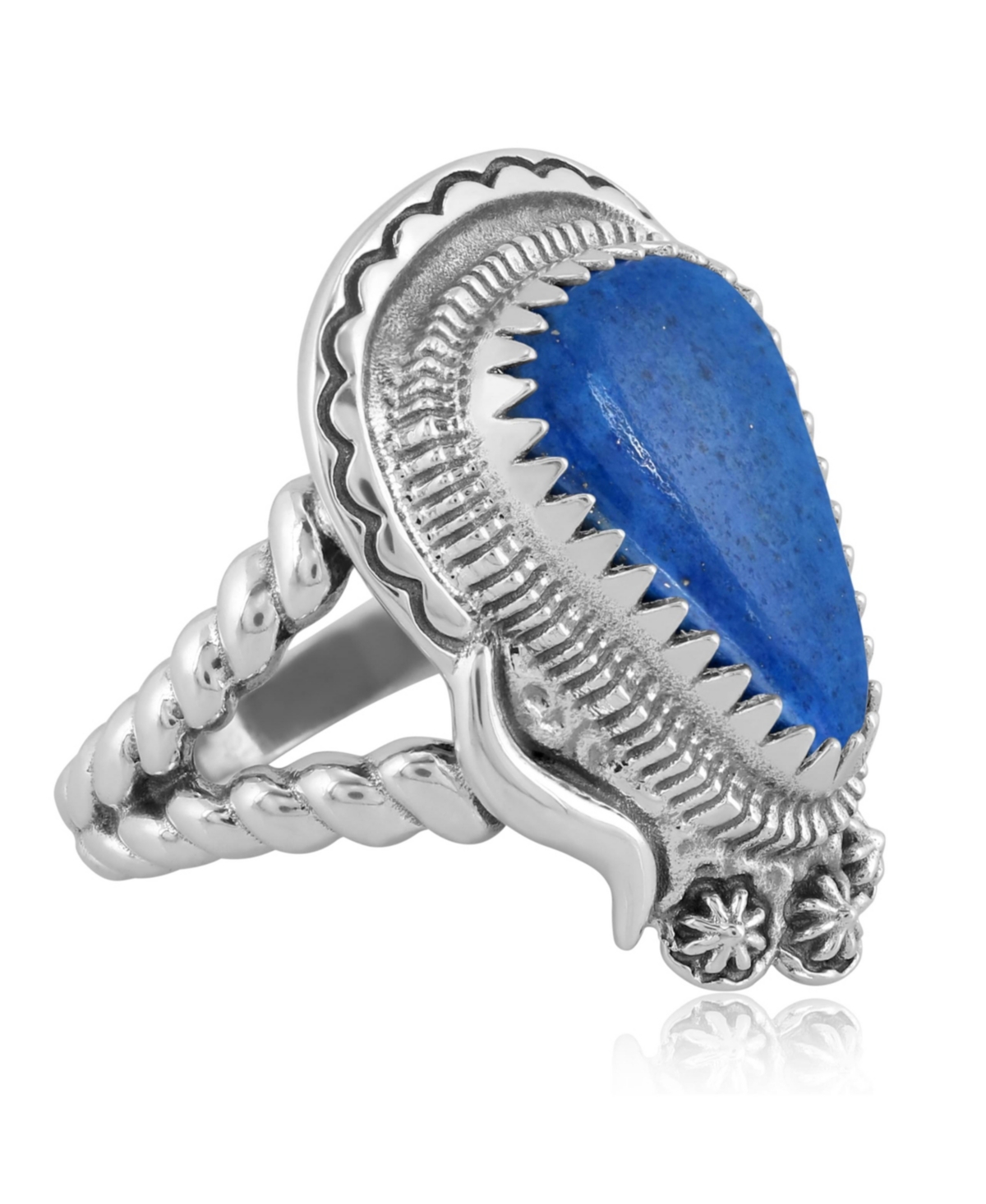Southwestern Rope Ring with Sterling Silver Band and Genuine Gemstone, Size 6-11 - Blue denim lapis