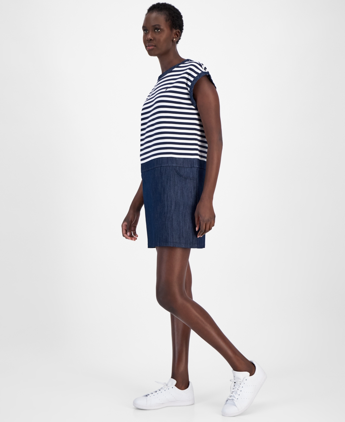 Nautica Jeans Women's Colorblocked Striped Shift Dress In Nigh Sky,b