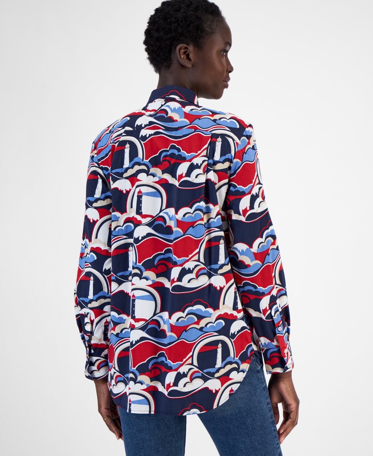 Nautica Jeans Women's Lighthouse-Print High-Low-Hem Shirt