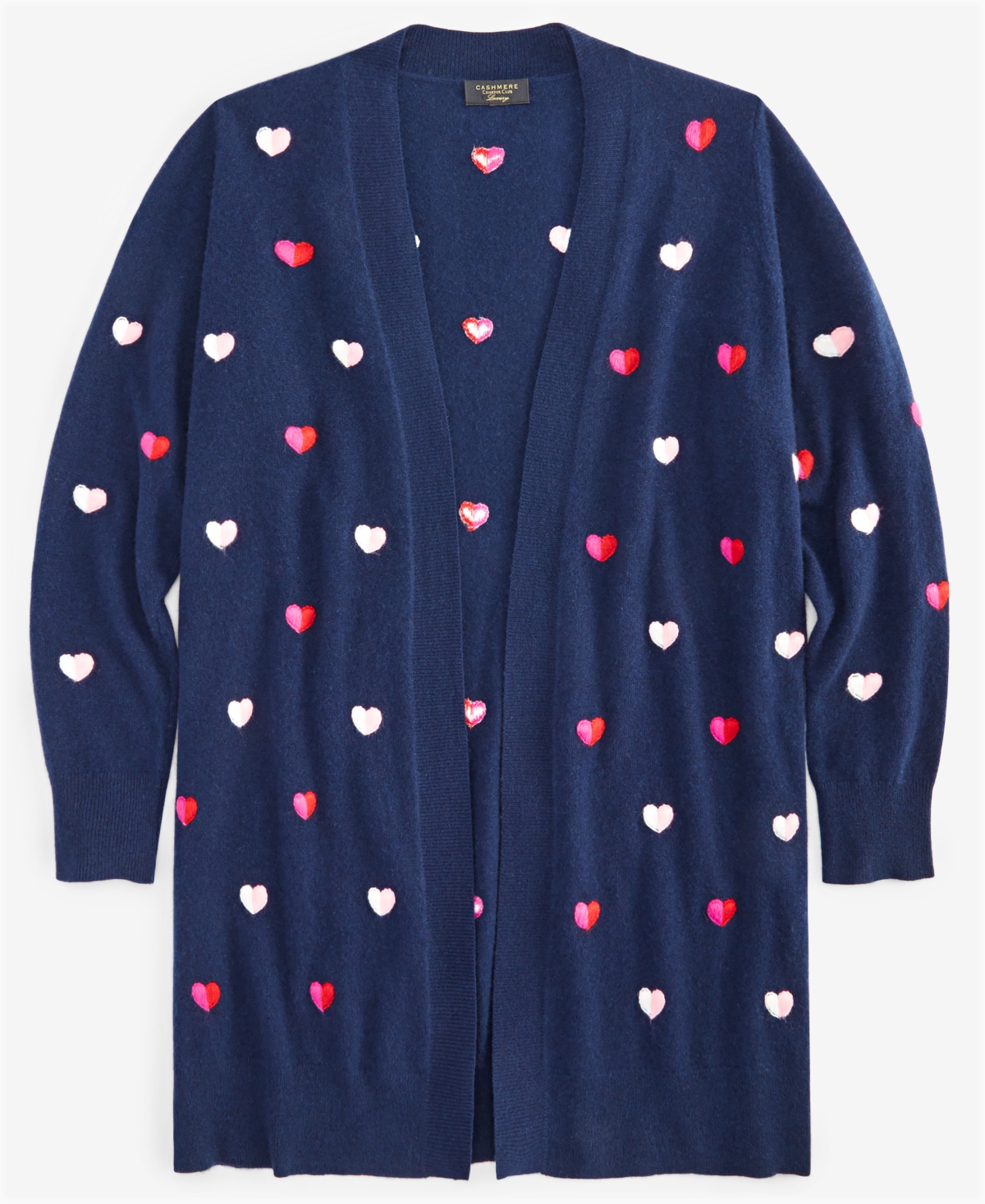 Charter Club Plus Size Cashmere Embroidered-Heart Cardigan, Created for Macy's