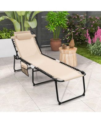 2 PCS Patio Folding Chaise Lounge Chair Portable Sun Lounger with Adjustable Backrest