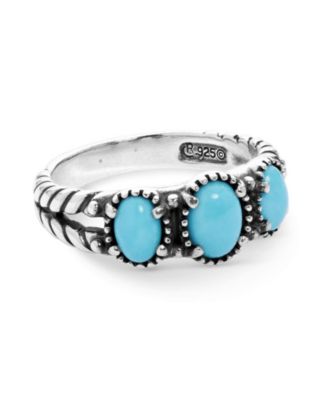 Sterling Women's Ring with Genuine Gemstone, 3-Stone Design, Sizes 5-10
