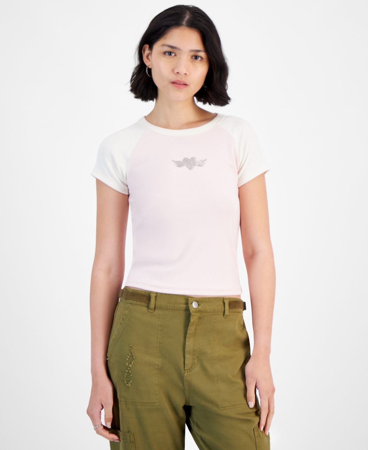 Hippie Rose Juniors' Short-Sleeve Baseball T-Shirt -White