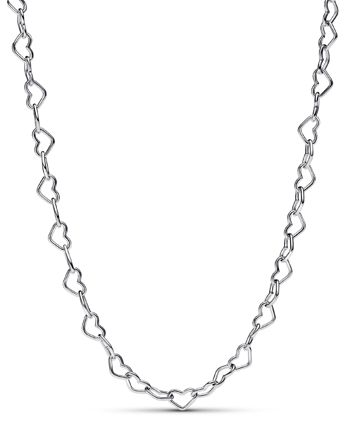Pandora Sterling Silver Linked Hearts Collier 17.7 Inch Necklace In Metallic