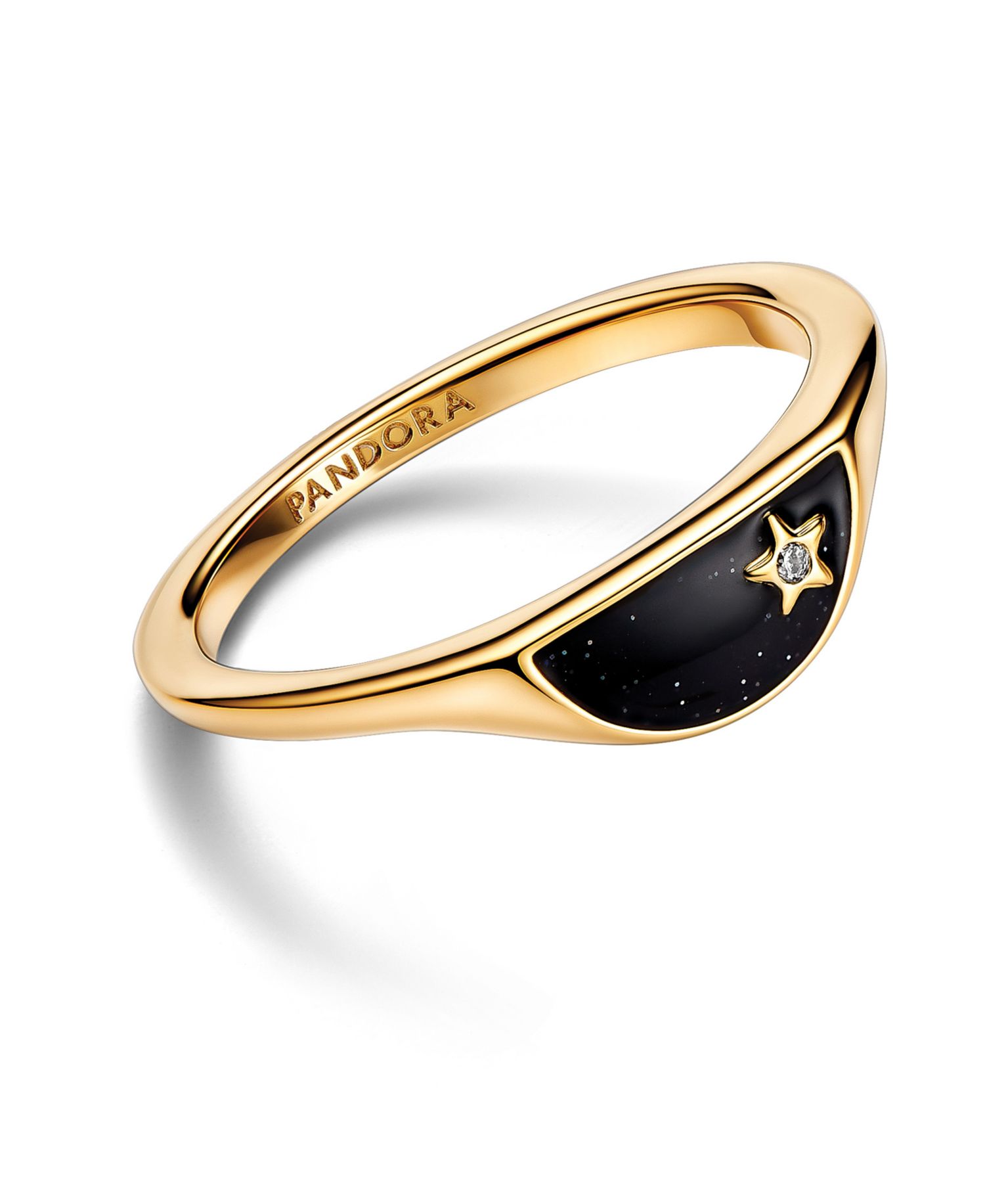 Halved Enamel Signet with Clear Cubic Zirconia Stones Ring
