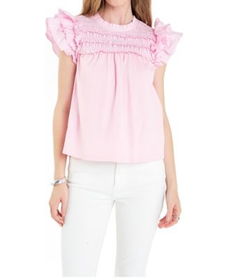English Factory Women's Mix Media Ruffle Top - Macy's