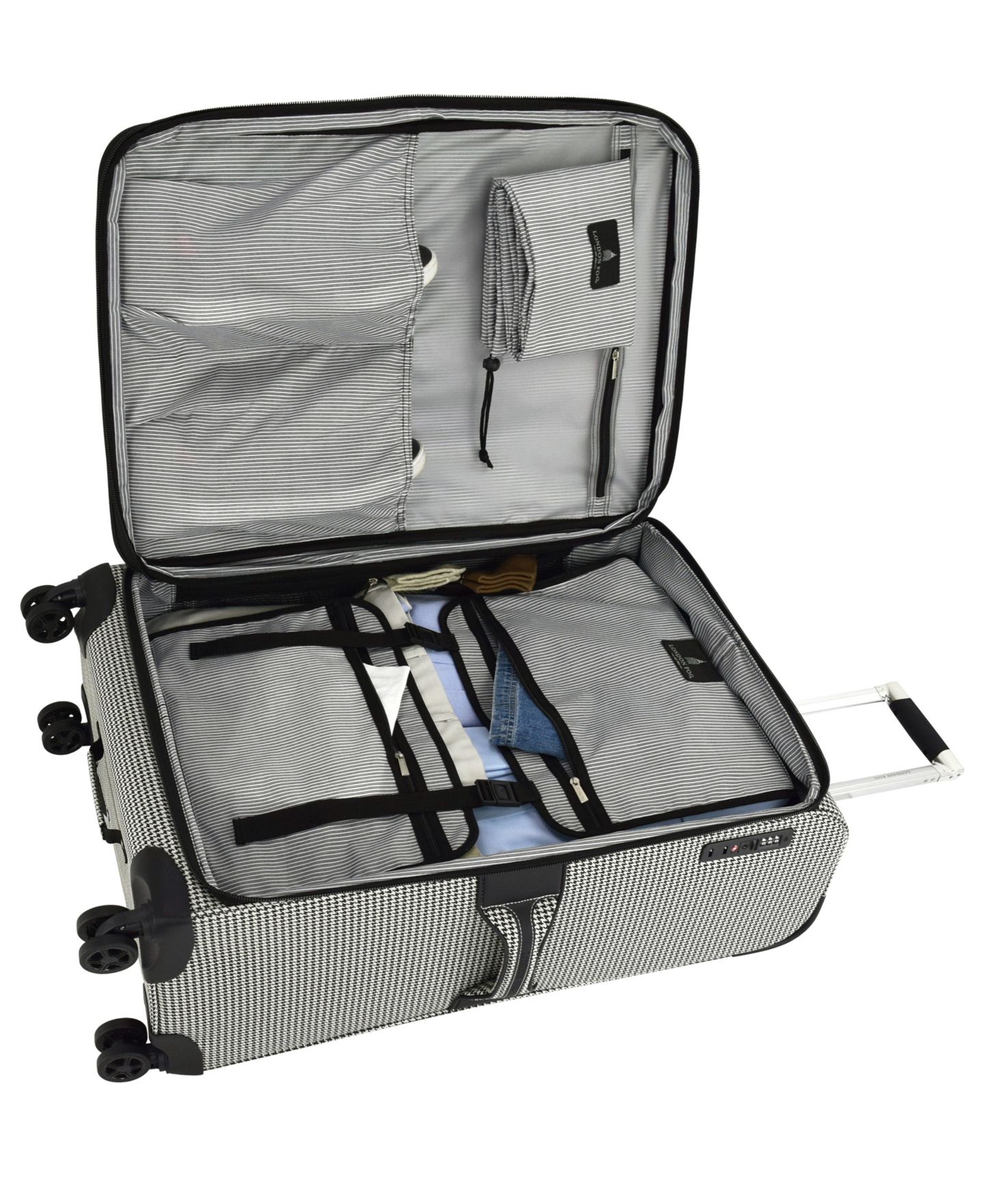 Чемодан London Fog Cambridge Small Carry-on Spinner, цвет: Чёрный белая гусиная лапка — фото 6