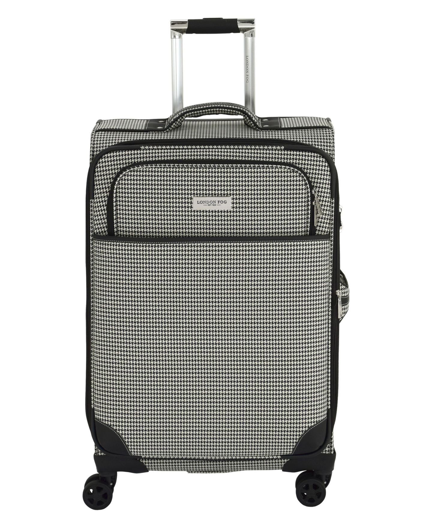 Чемодан London Fog Cambridge Medium Check-in Expandable Spinner, цвет: Чёрный белая гусиная лапка — фото 1