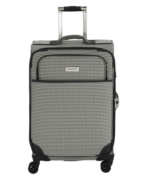 Чемодан London Fog Cambridge Medium Check-in Expandable Spinner, цвет: Чёрный белая гусиная лапка