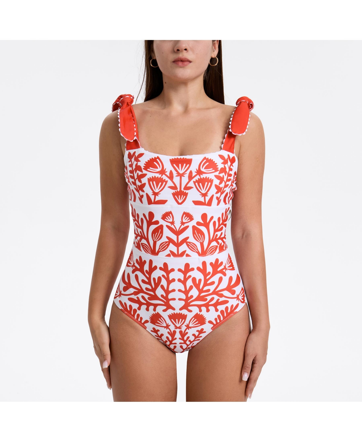 Women's Red Coral Reversible One-Piece Swimsuit - White