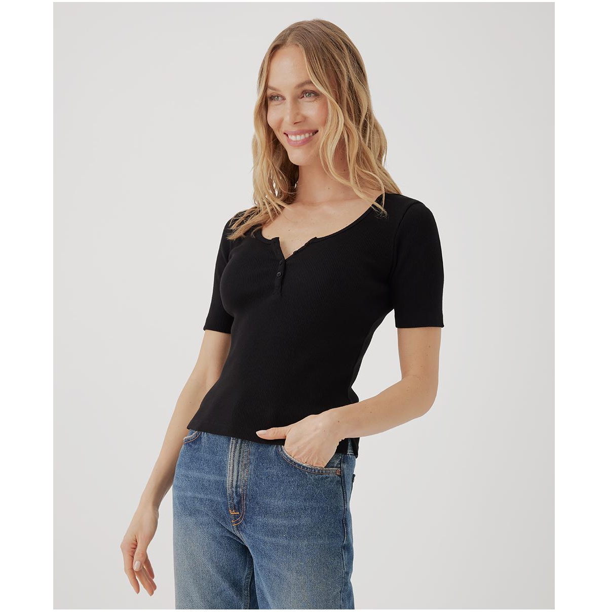 Pact Women's Favorite Rib Henley Top