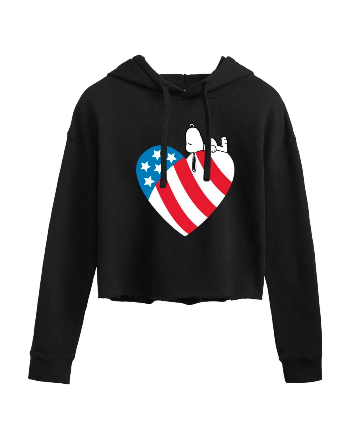 Trendy Juniors Peanuts Snoopy Flag Graphic Cropped Hoodie - Black