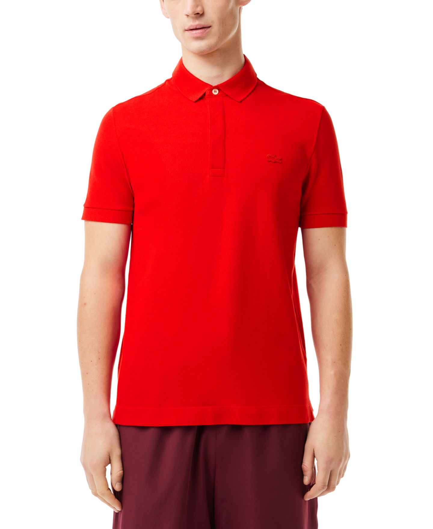 Мужское поло Lacoste Stretch Cotton Paris Polo Shirt, цвет: 240 Средний красный — фото 1