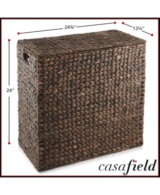 2-Section Laundry Hamper with Lid and Removable Liner Bags - Natural, Woven Water Hyacinth Laundry Basket for Clothes