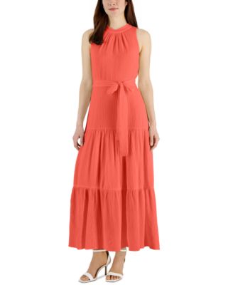 Anne Klein Women's Tie-Neck Tiered Sleeveless Maxi Dress - Macy's