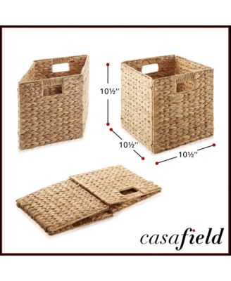 10.5&amp;quot; x 10.5&amp;quot; Water Hyacinth Storage Baskets, Natural - Set of 2 Collapsible Cube Organizers, Woven Bins for Bathroom, Bedroom, Laundry, Pantry, Shelves