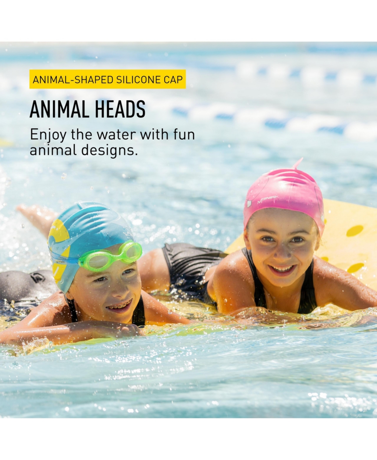Finis Girls Animal Heads - Fun Swim Cap Ages 3 and Up - 100% Silicone Swim Cap with a Rippled Edge for a Comfortable, Watertight Fit Swimming Pool Acc