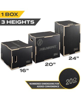 3 in 1 Non-Slip Wood Plyo Box, 24" x 20" x 16", Black, Jump Plyometric Box for Training and Conditioning