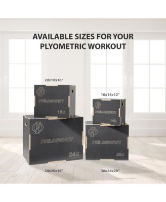 3 in 1 Non-Slip Wood Plyo Box, 20" x 18" x 16", Gray, Jump Plyometric Box for Training and Conditioning