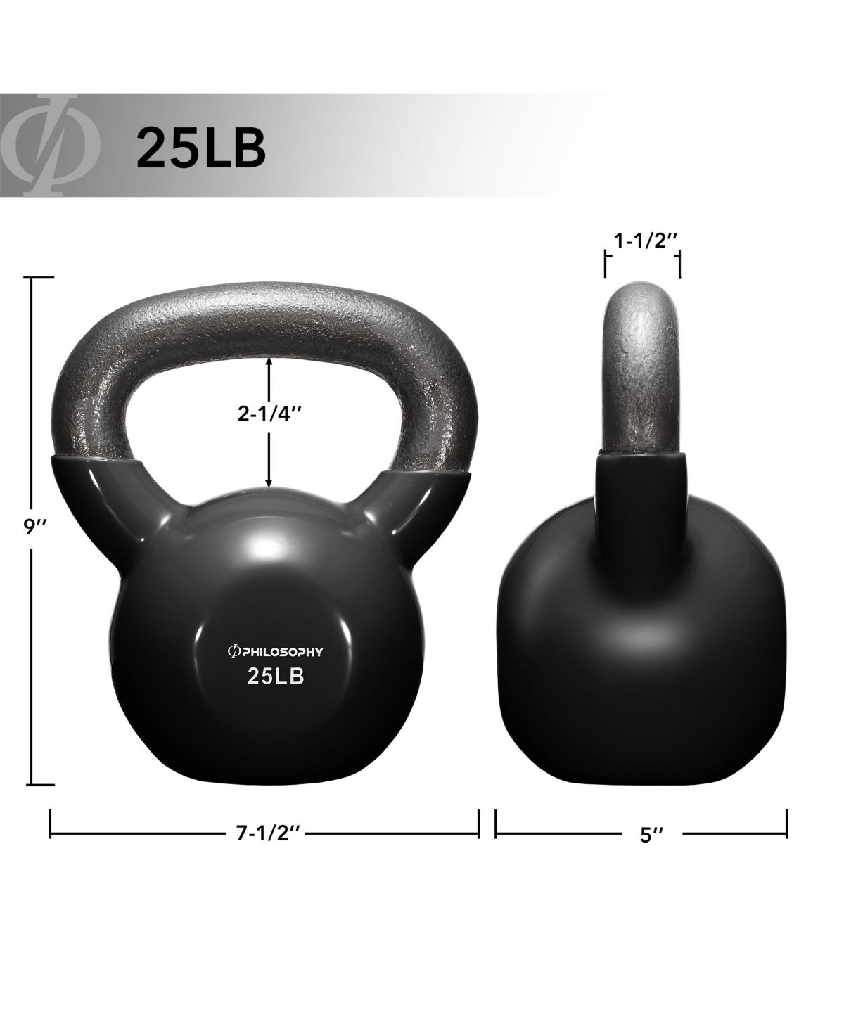 Philosophy Gym Vinyl Coated Cast Iron Kettlebell Weight 25 lbs -- Black