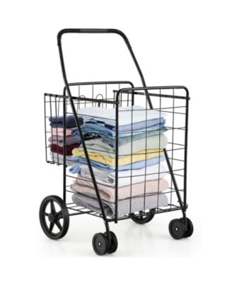 Folding Shopping Cart with Swiveling Wheels and Dual Storage Baskets