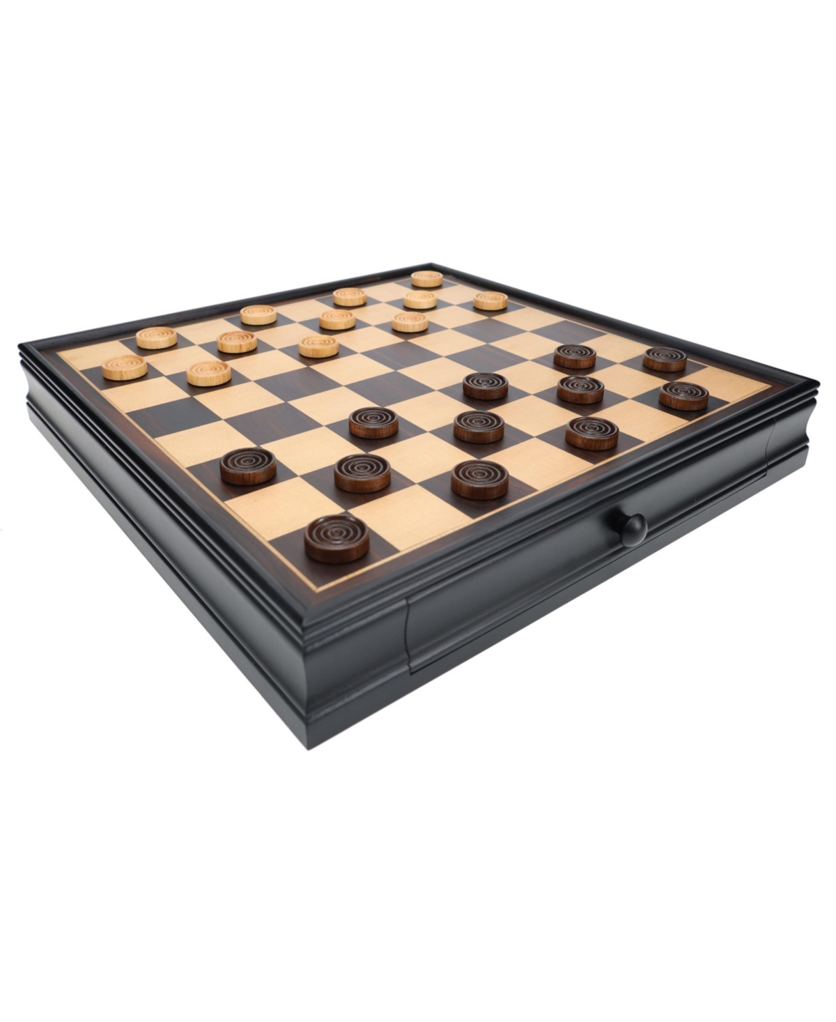 We Games French Staunton Chess & Checkers Set - Weighted Pieces, Black Stained Wooden Board with Storage Drawers - 15 in.