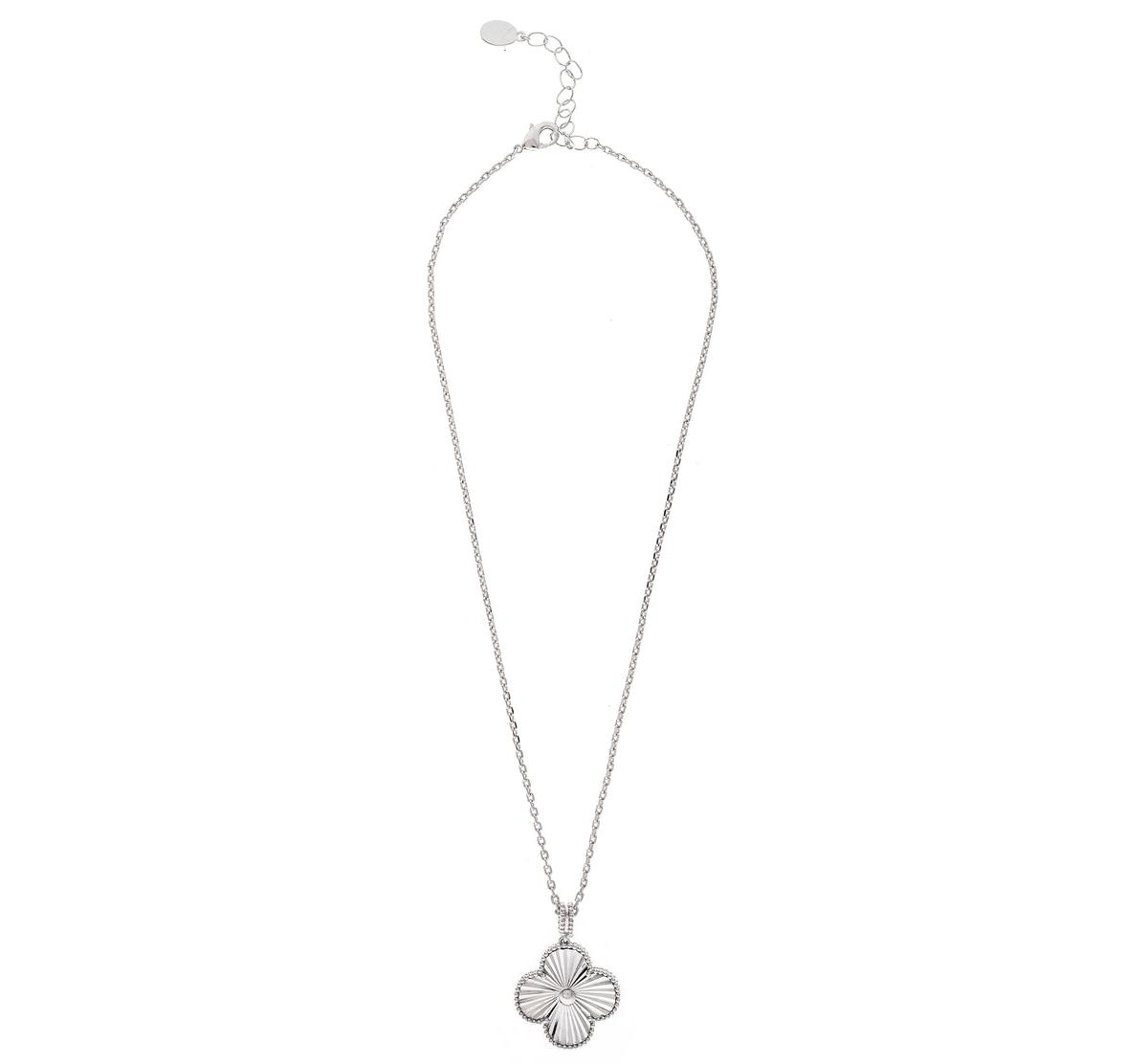 Rhodium Satin Finish Large Clover Pendant Necklace - Silver