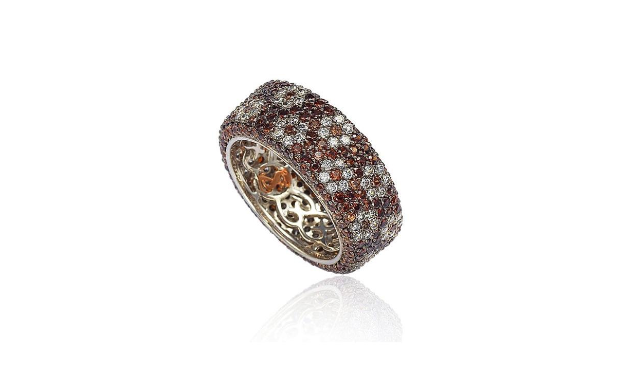 Suzy Levian New York Suzy Levian Sterling Silver Cubic ZirconiaFlower Eternity Band - Brown