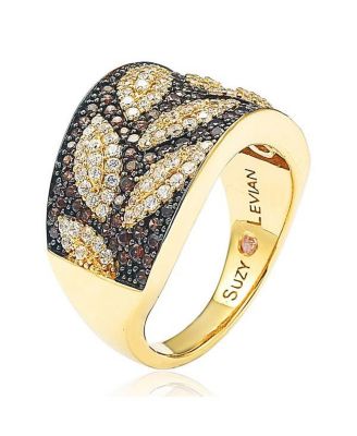 Suzy Levian Sterling Silver Cubic Zirconia Brown and White Leaf Ring