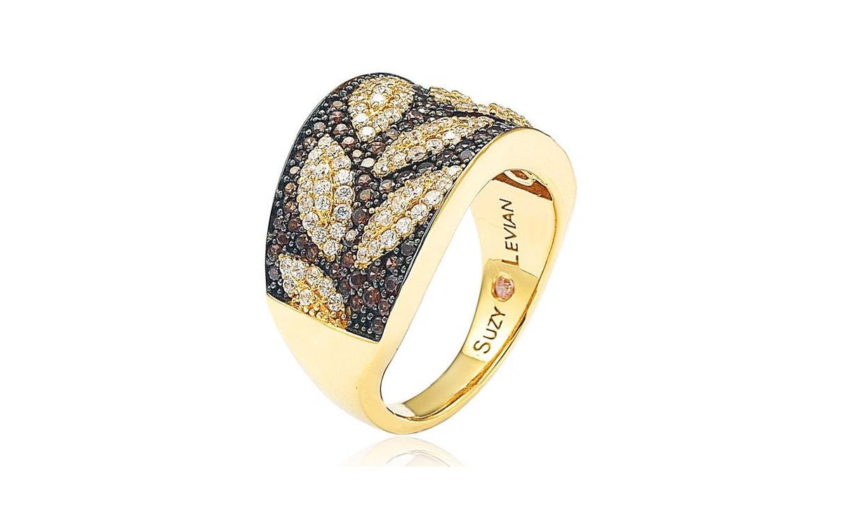 Suzy Levian New York Suzy Levian Sterling Silver Cubic Zirconiaand White Leaf Ring - Brown
