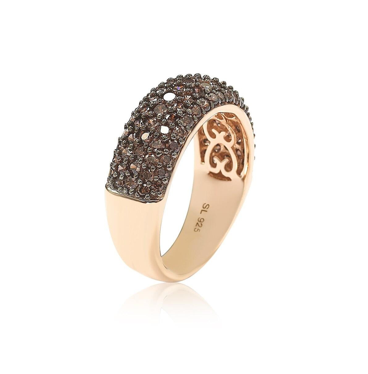 Suzy Levian New York Suzy Levian Sterling Silver Cubic Zirconia Pave ThickBand Ring - Brown