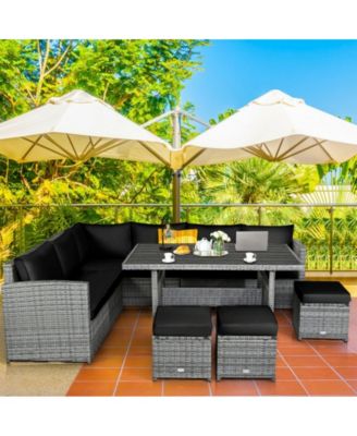 7 Pieces Outdoor Wicker Sectional Sofa Set with Dining Table