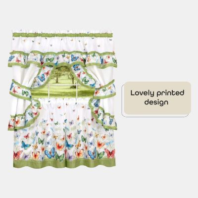 Butterflies Prairie Complete 5 Piece Cottage Kitchen Curtain Set
