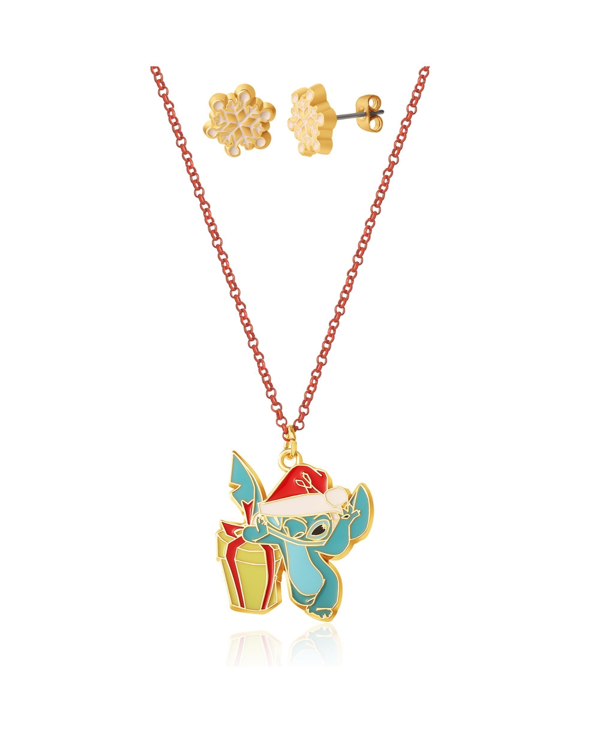 Lilo and Stitch Christmas Necklace and Earring Set - Red, blue, yellow