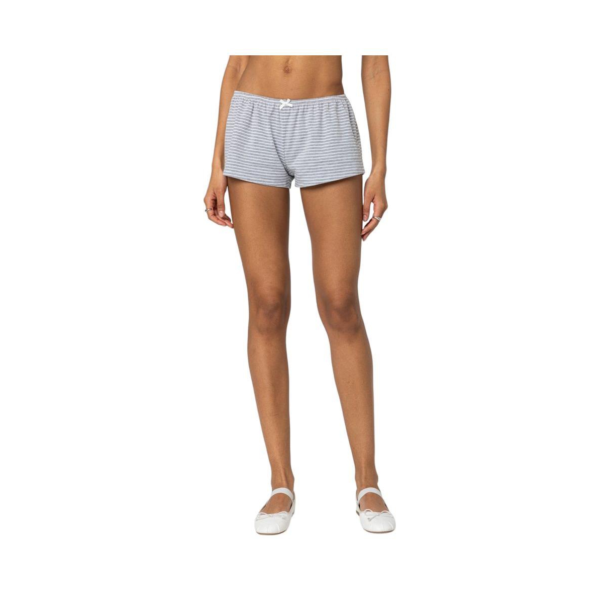 Edikted Women's Astor Striped Shorts - Gray-and-white