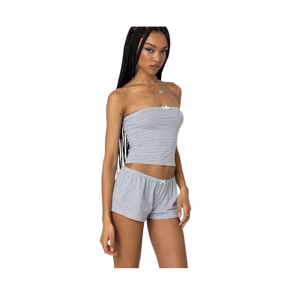 Edikted Women's Astor Striped Tube Top - Gray-and-white