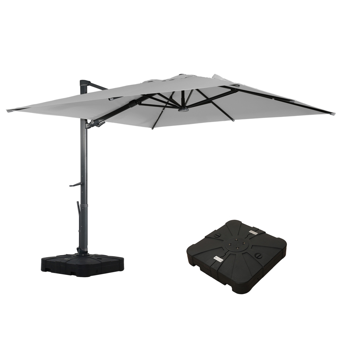 Mondawe 10 ft Rectangular Solar Led Patio Cantilever Umbrella with Base Weight Included