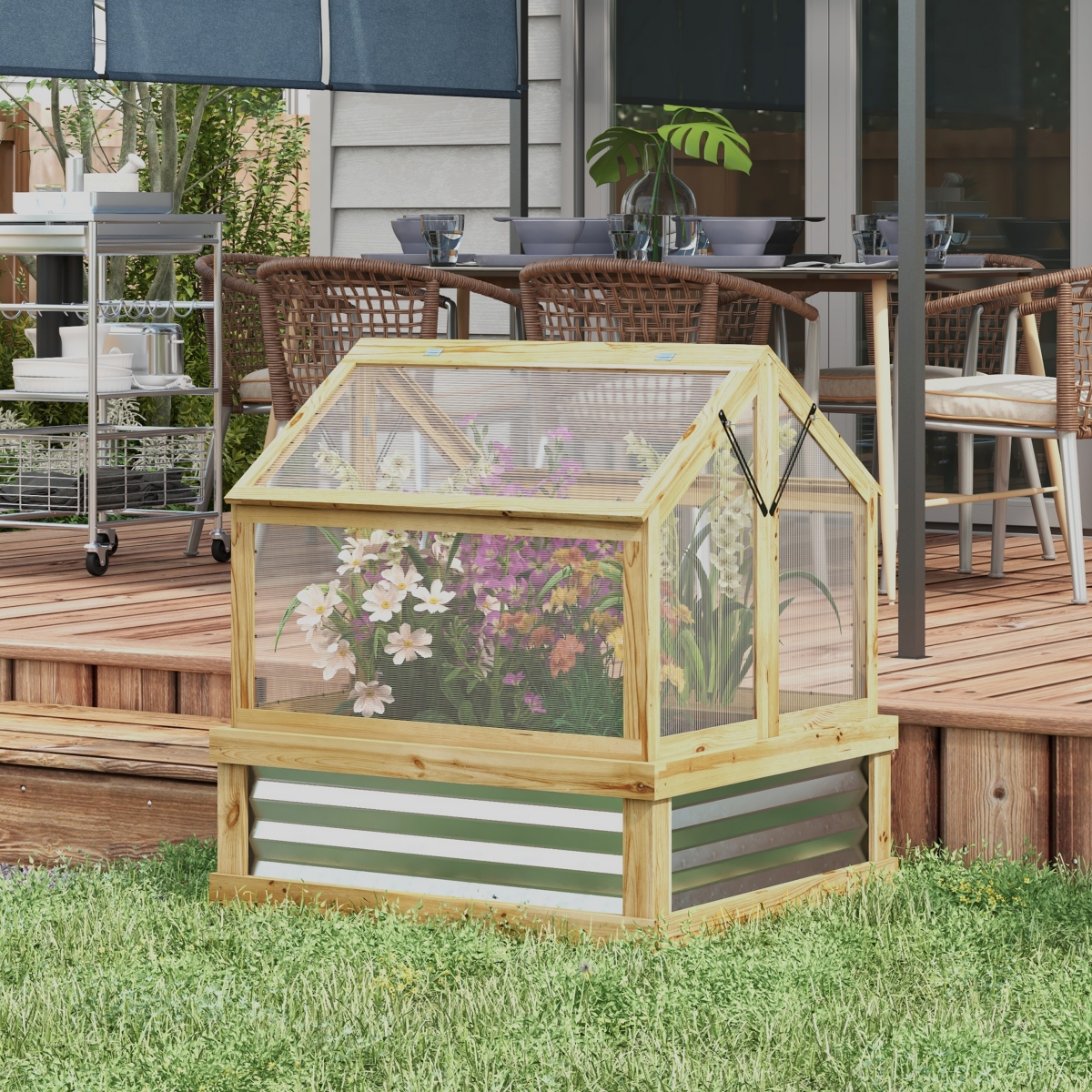 Outsunny Raised Garden Bed with Wooden Cold Frame, 35.5" x 31.5" x 36"
