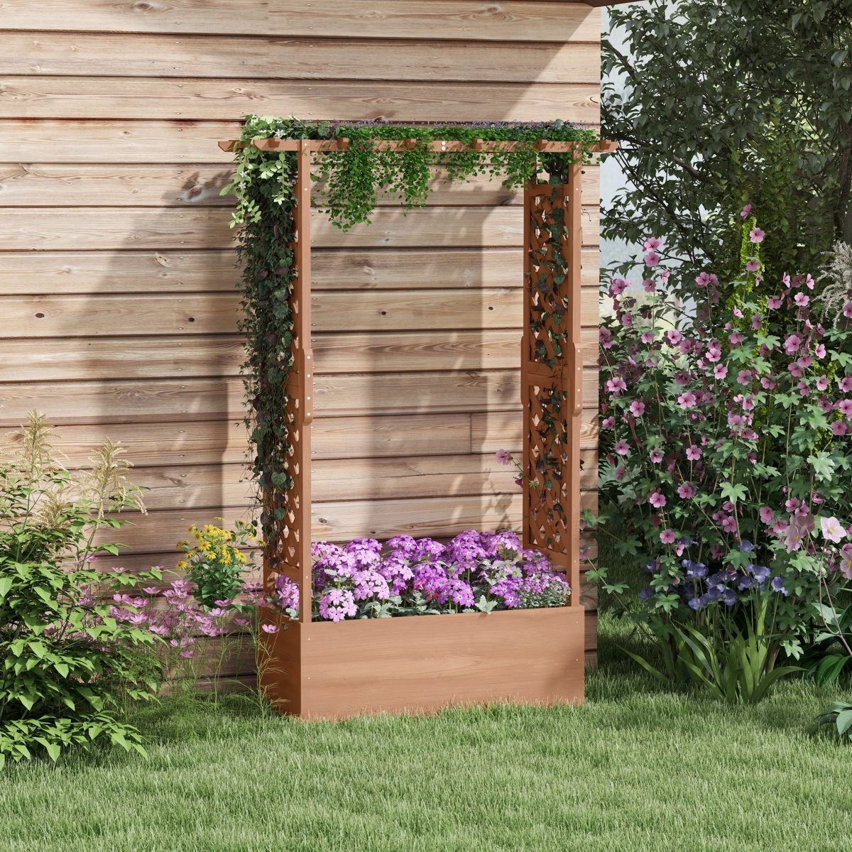 Outsunny Raised Garden Bed with Trellises & Roof, Drainage & Filter