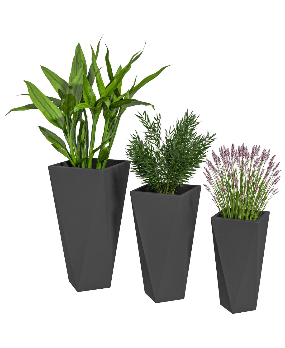 Outsunny Outdoor Planters Set of 3 with Drainage Holes, Flower Pots,