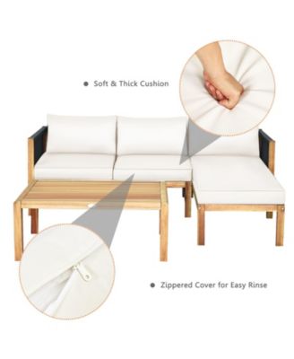 3 Pieces Patio Acacia Wood Sofa Conversation Sets with Nylon Rope Armrest